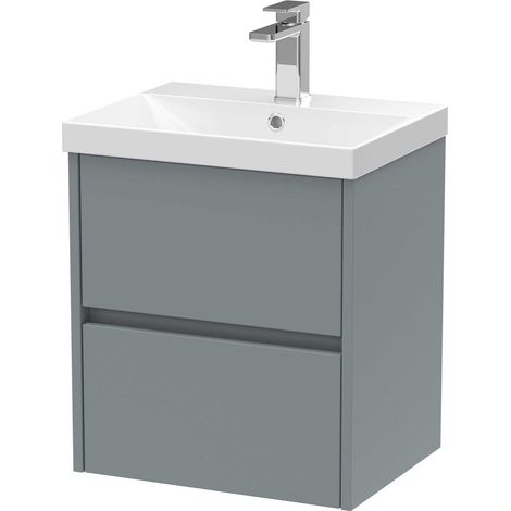 Nuie Havana Matt Coastal Grey 500mm Wall Hung 2 Drawer Vanity Unit and Thin Edge Ceramic Basin - HAV2302D (1/4)