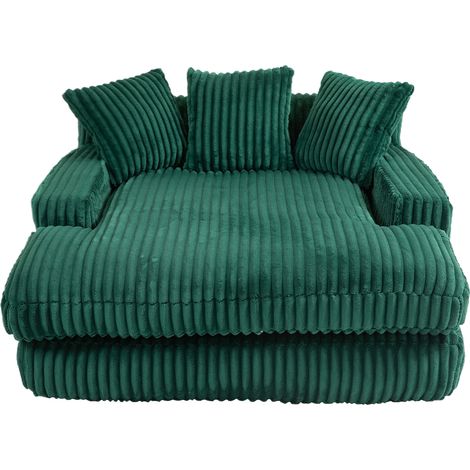 Canapé-lit Chaiselongue en velours côtelé vert émeraude confortable avec 3 coussins, sans assemblage (1/5)