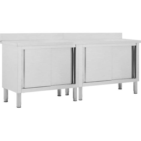 Tavoli da Lavoro Ante Scorrevoli 2 pz 200x50x(95-97) cm Acciaio vidaXL