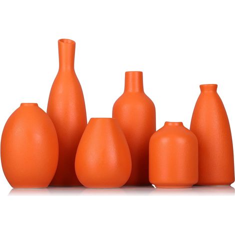 Lot de 6 vases bourgeons en céramique Orange, décor de Ferme, cheminée, Manteau et étagère, décoration de la Maison pour Salon, entrée, Salle de Bain, Cuisine et Bureau, décoration de Table Basse (1/5)