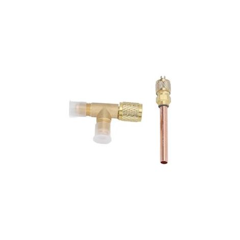 Adaptador en T SAE de 1/4 de pulgada, núcleo de válvula integrado, conexión rápida, doble sello para manómetro de vacío R22, R12 y R134.