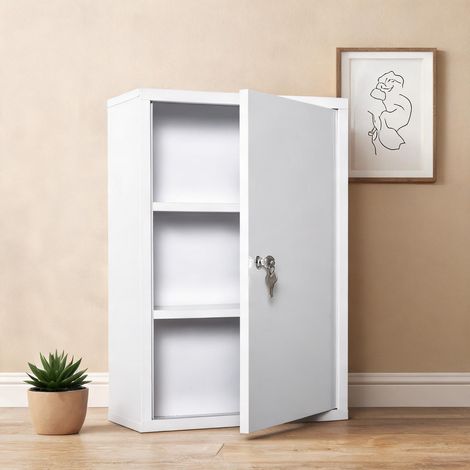 Armoire à pharmacie murale en acier blanc avec serrure et 3 (1/5)