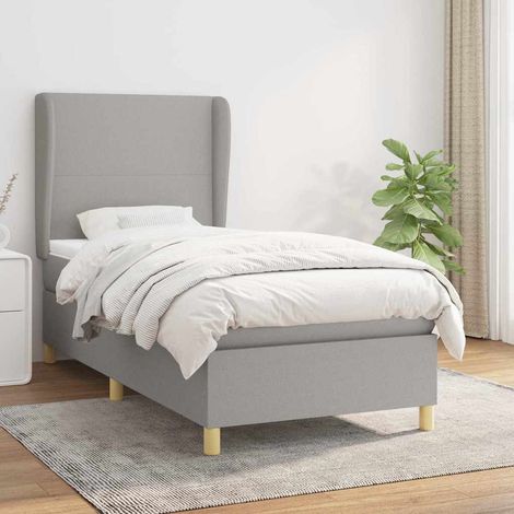 Cama box spring con colchón tela gris claro 80x200 cm (1/5)