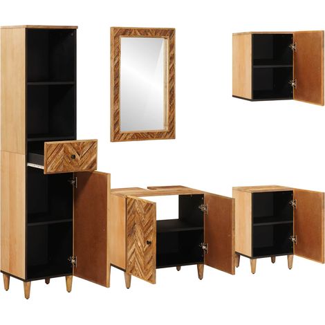 vidaXL Juego de Muebles de Baño 5 uds. Madera de mango maciza (1/2)