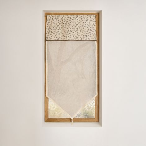 Vitrage coton à parement végétal et bas pointe Beige 45x90 cm