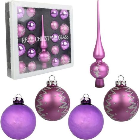 Set aus 18 Glaskugeln mit Aufsatz, Farbe Lila II (1/5)