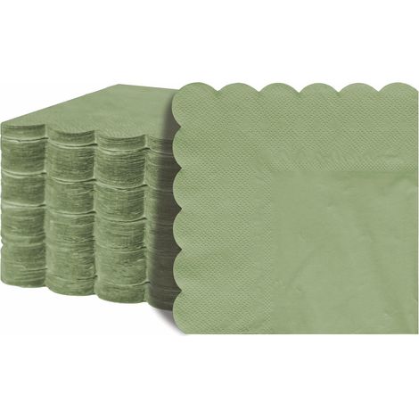 Jebblas - Lot de 100 serviettes en papier à 2 plis - Vert sauge - 12,7 x 12,7 cm - Bord ondulé - Idéal pour les fêtes, mariages et dîners (1/5)