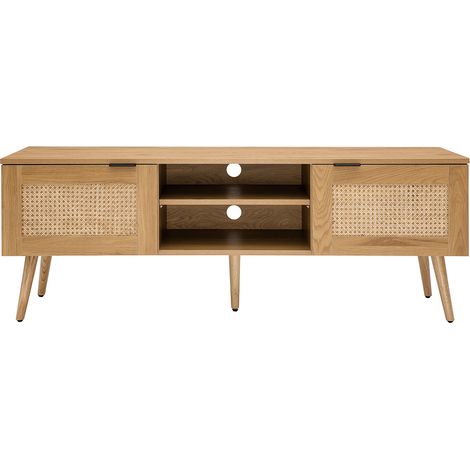 Mobile TV legno chiaro, motivo a intreccio rattan e metallo nero 2 ante L140 cm MANILLE (1/4)