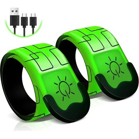 Bracelet LED rechargeable 2 pièces - Bandes réfléchissantes - Brassard lumineux - Élastique - Équipement de course haute visibilité - Pour la course à pied, la marche, la promenade du chien et le cycl (1/5)