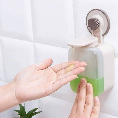 Distributore di sapone per le mani con ventosa, distributore di sapone da parete in plastica, impermeabile e resistente all'umidità, adatto per bagno, cucina e mercato (1/3)
