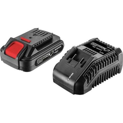 GRAPHITE Energy+ Kit: E+ Kit de costruzione: 58G001 (Energy+ 18 V, Li-Ion 2,0 Ah) 58G002 (caricabatterie Energy+ 2,3 A), garantisce una ricarica senza rischi  di perdita di capacità de