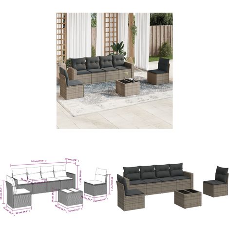 7-tlg. Garten-Sofagarnitur mit Kissen Grau Poly Rattan - Gartensorte - Gartenmöbelset - Lounge Set - Rattan Möbel - Outdoor Sofa - Home & Living (1/3)