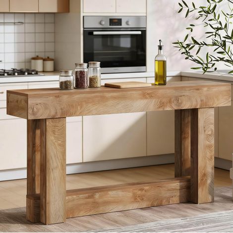 Mesa consola de entrada 160 x 30 cm de tablero de partículas E1, 2 niveles, marrón OKMYHOME (1/5)