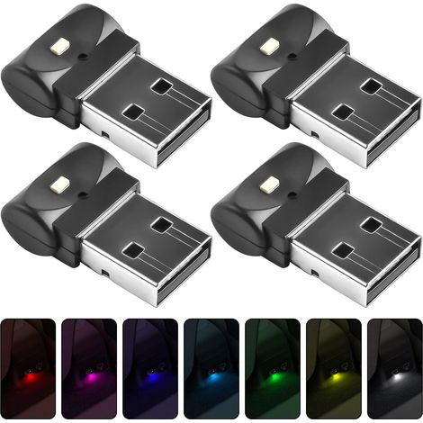 Lot de 4 mini lumières LED USB pour voiture, 6 couleurs réglables, éclairage d'ambiance pour voiture, ordinateur portable, alimentation mobile (1/5)