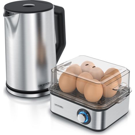 Arendo Frühstücks-Set, 8er Eierkocher EIGHTCOOK, Wasserkocher mit Temperatureinstellung, Silber (1/5)