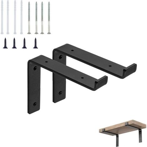Lot de 2 supports d'étagère, 20 cm, avec guides de bord, style industriel, supports d'étagère suspendus en acier forgé, supports d'étagère métalliques, supports d'étagère muraux (1/5)