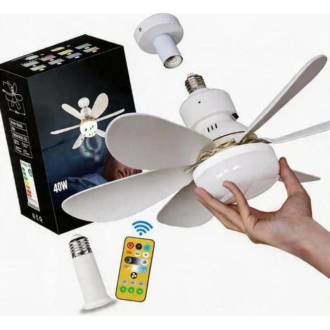 Ventilateur de plafond blanc avec éclairage intégré, modèle LED silencieux 40 W, compatible avec les douilles E26/E27, télécommande incluse