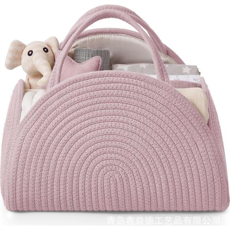 Sac à langer et panier – Boîte de rangement tressée – Rose – (1/4)