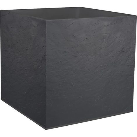EDA – Jardinière carrée 50 cm – Décor pierre gris anthracite – Volume 57 L – Double paroi pour isolation thermique – Pré-percée avec système de rétention d'eau