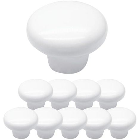 Lot de 10 boutons de placard ronds en céramique blanche pour placard, placard, meubles (1/5)