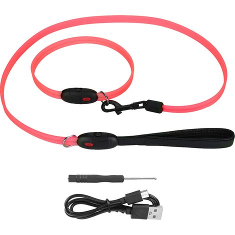 LED-Hundehalsband für den Außenbereich mit Leine, USB-aufladbar, rot, Größe S. (1/5)