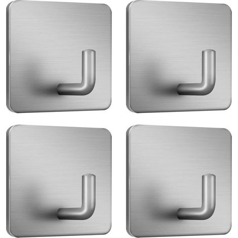 Selbstklebende Haken für Handtücher, zum Aufhängen von Kleidern, Mänteln, Wandhaken, Edelstahl, 4er-Pack (silber) (1/5)