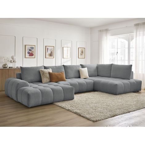 BOBOCHIC - Canapé panoramique convertible coffre EVEREST tissu chiné Angle gauche  Gris foncé (1/5)
