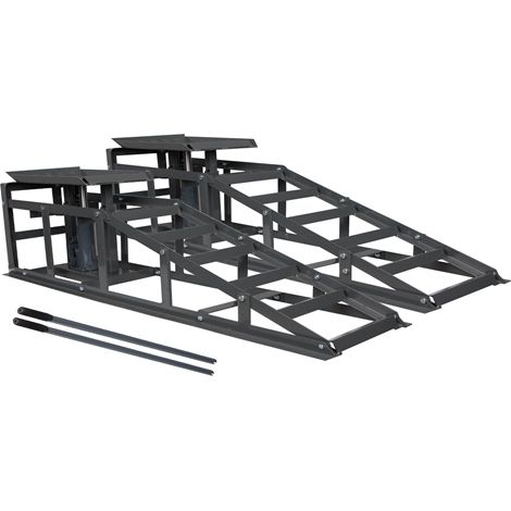 SwitZer Metal Vehicle Car Ramp Lift With 2 Ton Hydraulic Jack 1 Pair Height Adjustable Garage Heavy Duty Grey New (1/5)