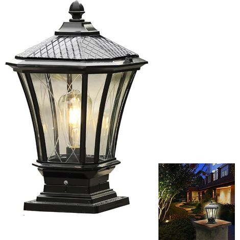 Rétro étanche Lampe Pilier Portail E27 Lampe de Poteau verre Lampe Extérieur Métal Eclairage De Jardin Sur Pied Borne De Jardin Pilier Aluminium Patio Chemins pelouse porche cour escalier Terrasse (1/5)