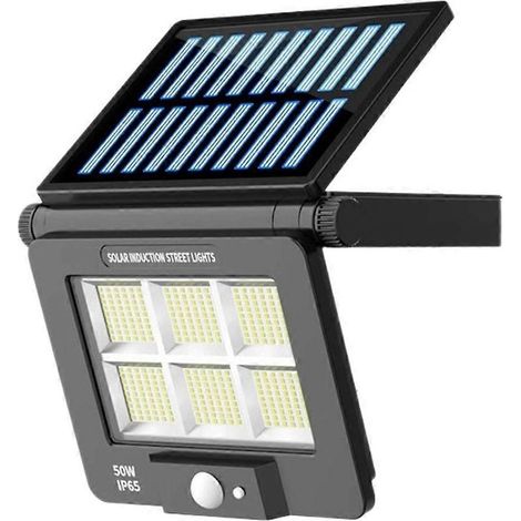 Lampe solaire LED étanche avec détecteur de mouvement, télécommande et 3 modes d'éclairage pour terrasse, garage ou jardin. (1/5)