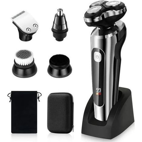 Rasoir Électrique Hommes 5 en 1, Tondeuse à Barbe Sans Fil, Electric Shaver avec Écran LED, Tondeuse Cheveux avec Base