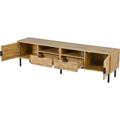 Mueble TV mosaico 2 puertas 2 cajones 2 huecos abiertos efecto madera MODENUIT (1/5)