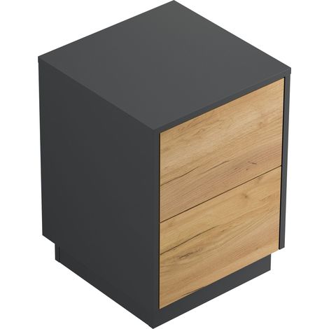 Design Nachttisch Concepto S 40cm stehend, 2 Pushauszüge Grafit Eiche