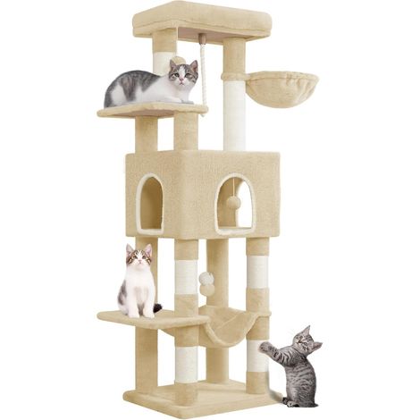 1 Arbre à Chat, Hauteur 149 cm, 6 Niveaux, 5 Poteaux Sisal, Grande Niche, Hamac, Pour Intérieur