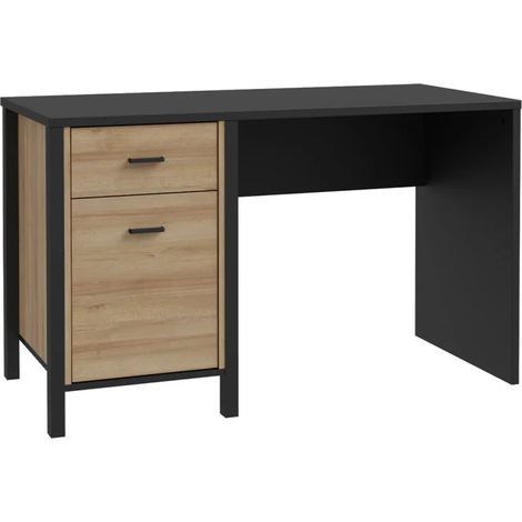 Bureau 120 cm 1 porte 1 tiroir décor bois chêne et noir - MODE (1/5)