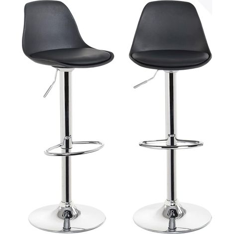 Ensemble de 2 tabourets de bar noirs avec coussin rembourré en similicuir et repose-pieds, hauteur réglable et pivotant à 360° (Integral Black) (1/5)