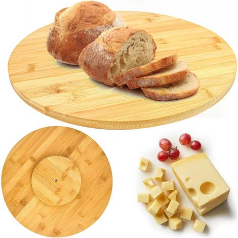 Plateau de Service Rotatif en Bambou, Plateau Tournant en Bambou Assiette de Service Tournante 360° Plateau Tournant en Bois Naturel Assiette Tournante pour Fromage Pizza(Diamètre 35 cm) (1/5)