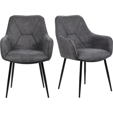 Lot de 2 chaises avec accoudoirs tissu gris et pieds métal - THEO (1/5)