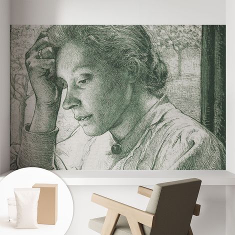 Papier peint intissé mural avec imprimé pour décoration pour salon pour chambre à coucher pour entrée Femme pensive 104x70 cm (1/5)