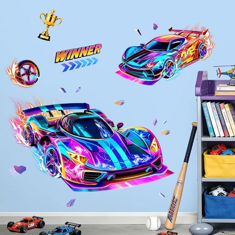 Stickers Muraux 3D Voiture de Course Autocollant Mural Véhicule (1/5)