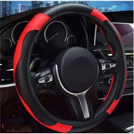 Ecleanfy - Couvre volant cuir microfibre noir et rouge – Antidérapant – Résistant à la chaleur et à l'usure – Installation facile – Pour volants 37-39 cm (1/5)