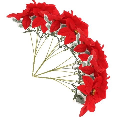 4pièces Bouquet de Poinsettias Rouges Artificiels pour Décoration de Noël Mariage ou Intérieur Fleurs Facile à Transporter et Durer Longtemps (1/5)