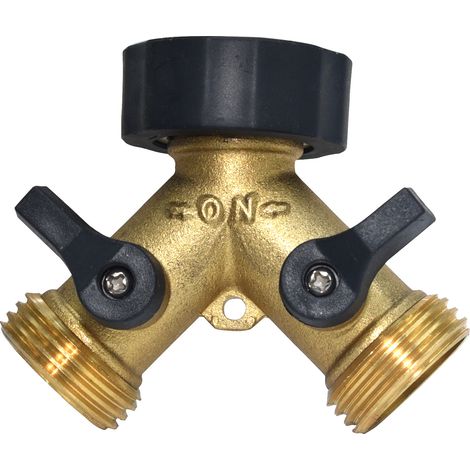 Coupleur déviateur, robinet domestique à deux voies coupleur déviateur, adaptateur pour tuyau d'arrosage, raccord en Y avec 2 séparateurs pour 2 appareils bec extérieur 3/4" Une pièce (1/3)