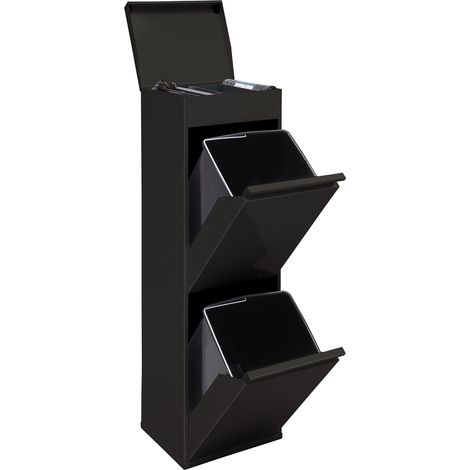 ARREGUI Top Pattumiera per raccolta differenziata con ripiano superiore multiuso, 2 secchi, mobile d'acciaio per differenziata, 2 x 17 L (34 L) Nero CR226-B
