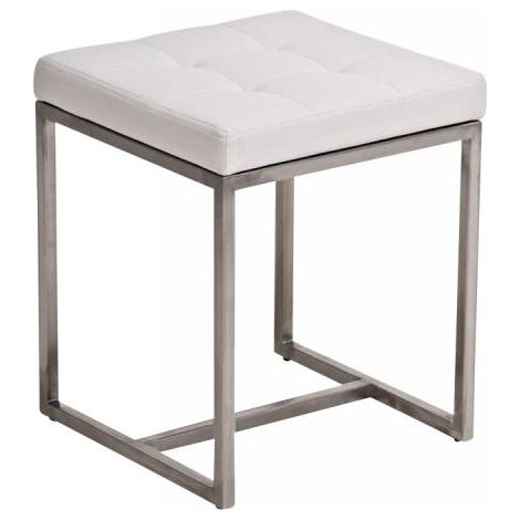 Sgabello basso in materiale sintetico bianco con gambe in acciaio inox spazzolato opaco, classiche e pratiche 100000586