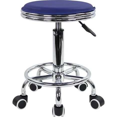 Tabouret à roulettes de Bureau Tabouret de Bar réglable en Hauteur 46-61cm en Cuir synthétique Blue (1/5)