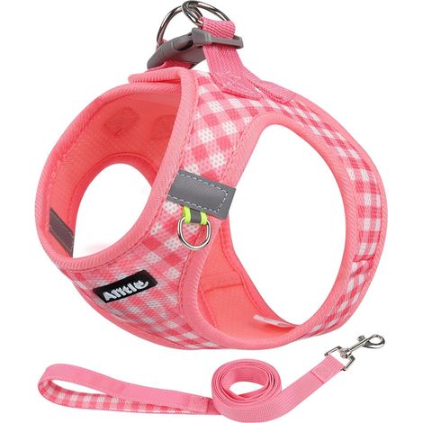 Ensemble harnais et laisse pour chien, anti-traction, maille respirante, bandes réfléchissantes, harnais d'extérieur réglable, convient aux chiens de taille moyenne, couleur pastèque L. (1/5)