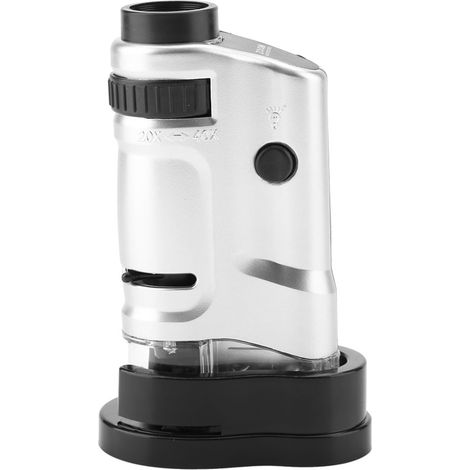 Mini microscope de poche éclairé par LED avec zoom 20x-40x et socle (1/5)