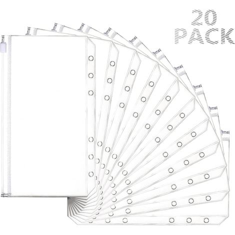 Set de 20 pochettes classeur A6 PVC 6 anneaux fermeture éclair budget planner pour usage domestique (1/5)