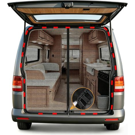 Moustiquaire pour Porte Arrière de Voiture Compatible avec VW T5 T6, Fermeture éclair Magnétique Pare Soleil, Rideau de Séparation Amovible, Anti-Insectes Protection Solaire Voyage Camping (1/5)